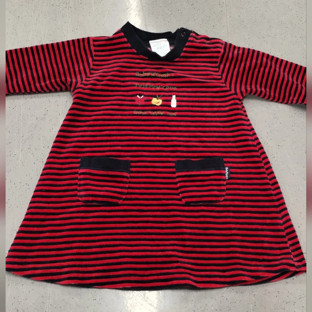 Baby B'Gosh Black and Red Stripe Petit Playschool  apple milk Book dress Toddler